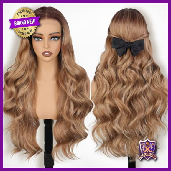 Long Synthetic Lace Front Wig 26 Inch Curly Wavy Glueless HD main image 4